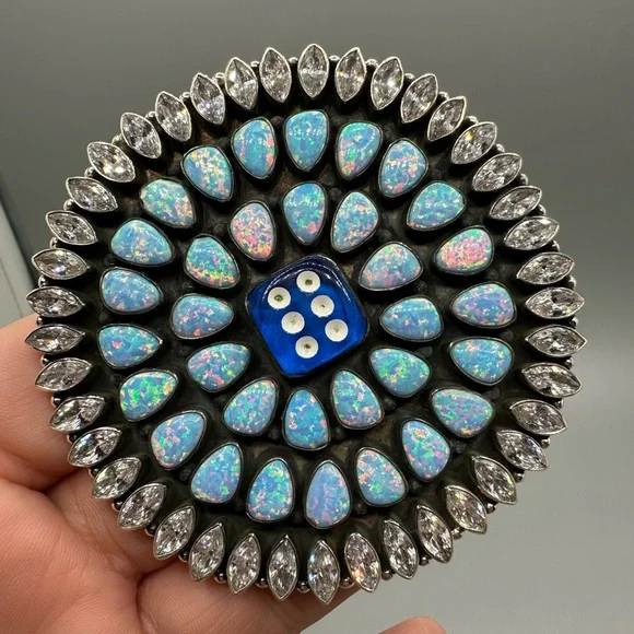 ‼️ MASSIVE ‼️ CZ Blue Opal Dice 🎲 Sterling Silver 925 Handmade Ring Southwestern - Picture 10 of 13